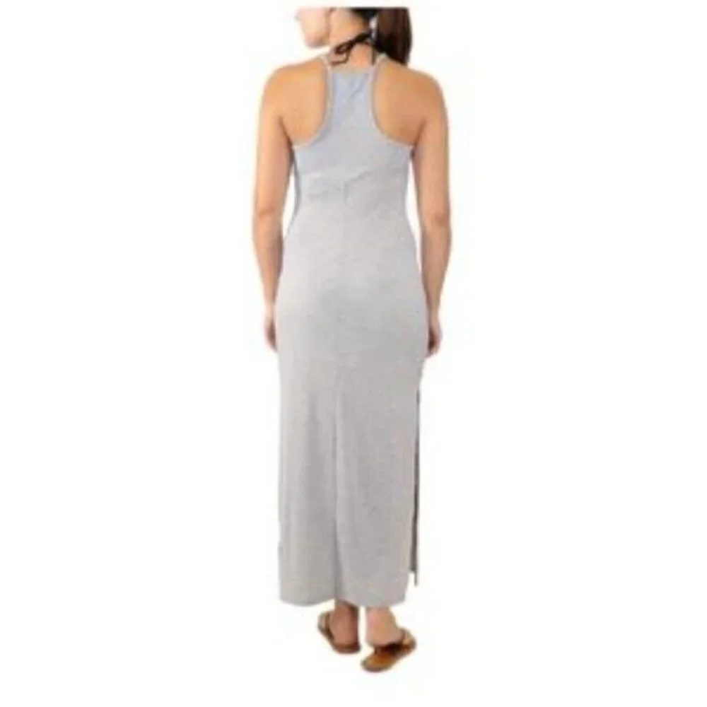 Miken SWIM Women's Gray Racerback Maxi Slit Dress Adjustable Deep V Neck. Small